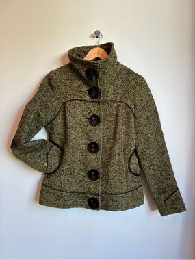 Soia & Kyo Olive Green Tweed Wool Mohair Alpaca Coat Elbow Patches S